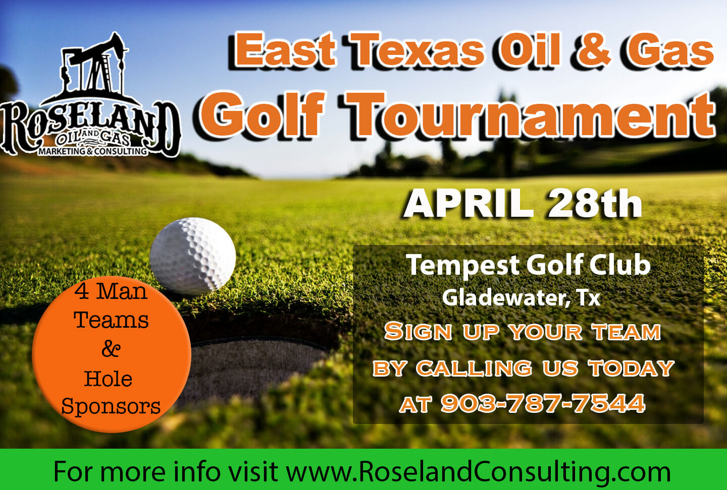 Register for Roseland's East Tx Oil & Gas Golf Tournament April 28th