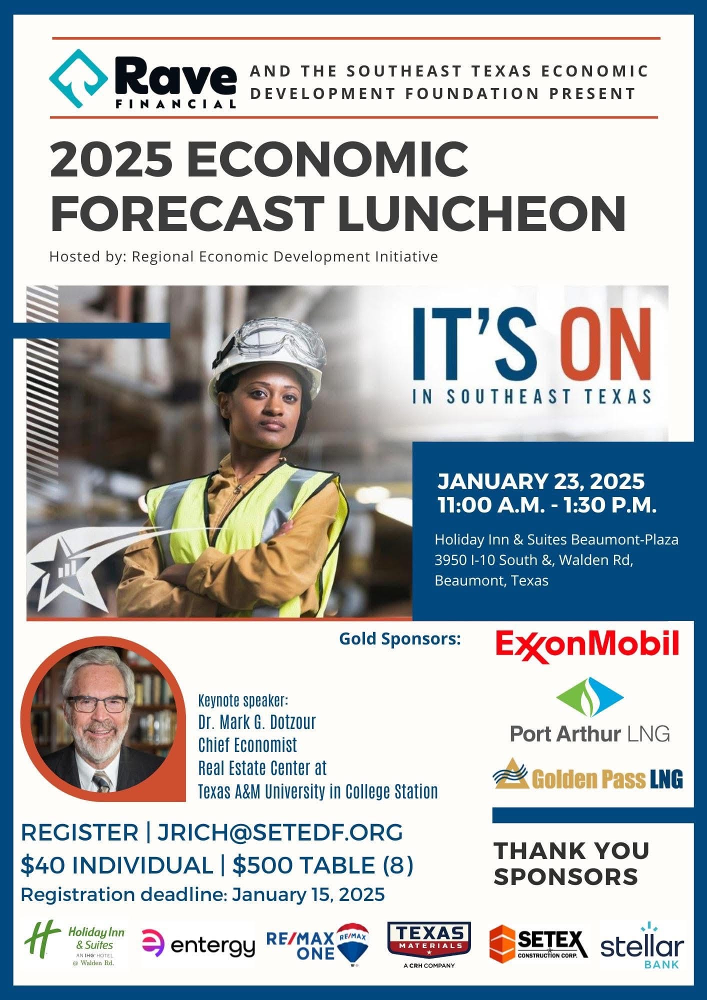 Register Now for the 2025 Economic Forecast Breakfast Jan 23, 2025 by Southeast Texas Economic Development Foundation- Beaumont, TX