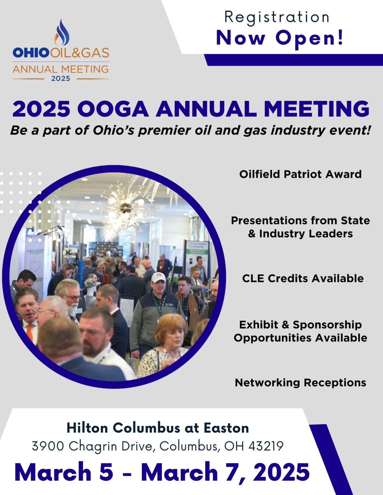 Register Now for the 2025 OOGA Annual Meeting by Ohio Oil and Gas Association March 5 - March 7, 2025 - Columbus, OH