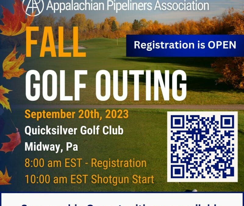 Register now for the Appalachian Pipeliners Association Fall Golf Tournament 9/20/23 – Midway, PA