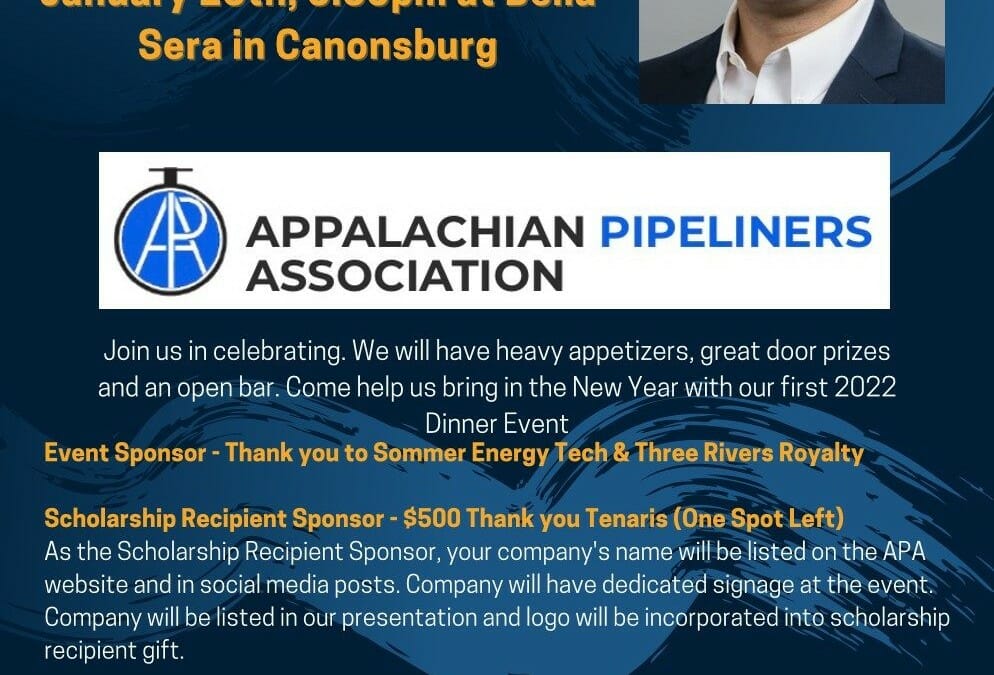Register Now for the Appalachian Pipeliners Association (APA) Dinner Meeting Jan 18 -Canonsburg