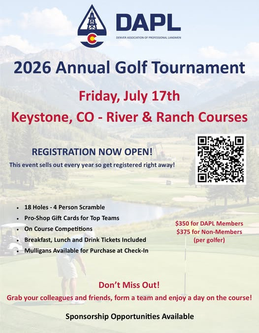 Register Now for the Denver Association of Professional Landmen (DAPL) Annual Golf Tournament – July 17, 2026 – Keystone, CO