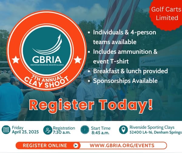 Register now for the GBRIA 7th Annual Clay Shoot April 25, 2025 – Denham Springs