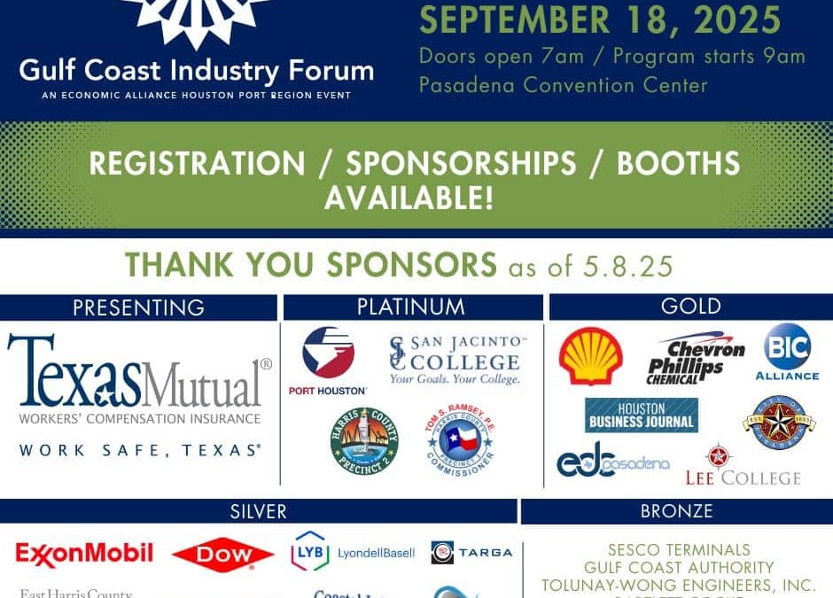 Register Now for the Gulf Coast Industry Forum September 18, 2025 – Pasadena
