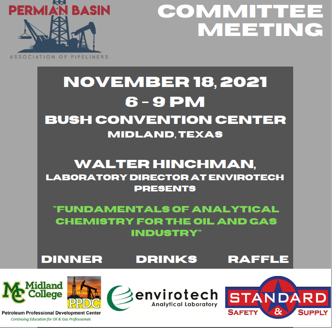 Permian Basin Association of Pipeliners – 4th Quarterly Environmental and Safety Educational Dinner on Thursday 11/18
