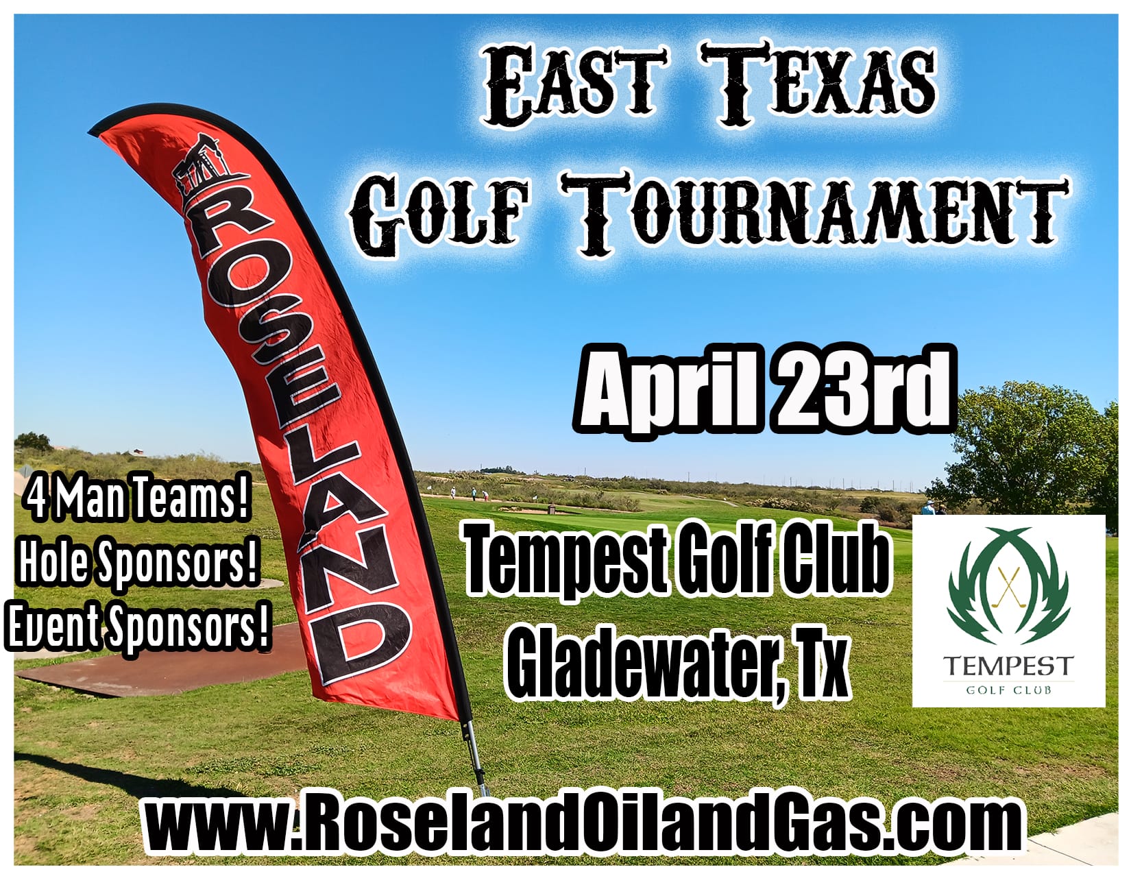 Register now for the Roseland's East Texas O&G Golf Tournament - April 23 - Gladewater, Tx