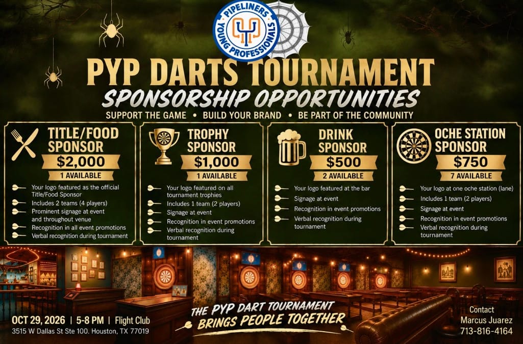 Register Now for The Pipeliners Association of Houston PYP Darts Tournament & Costume Contest – Oct 29, 2026 – Houston, TX