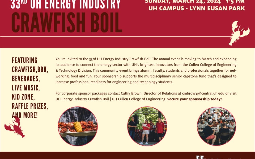 Register Now for the University of Houston (UofH) Energy Industry Crawfish Boil March 24, 2024 – Houston