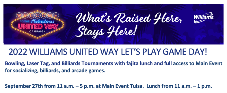 2022 Williams United Way – Lets Play Game Day Sept 27th – Tulsa